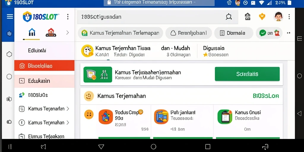 Tampilan antarmuka aplikasi Kamus Terjemahan 180SLOT yang sederhana dan intuitif.