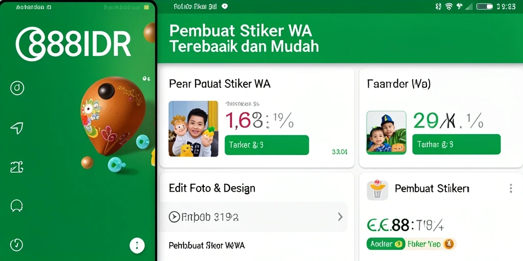 Antarmuka aplikasi 888IDR untuk pembuatan stiker WA yang mudah digunakan.
