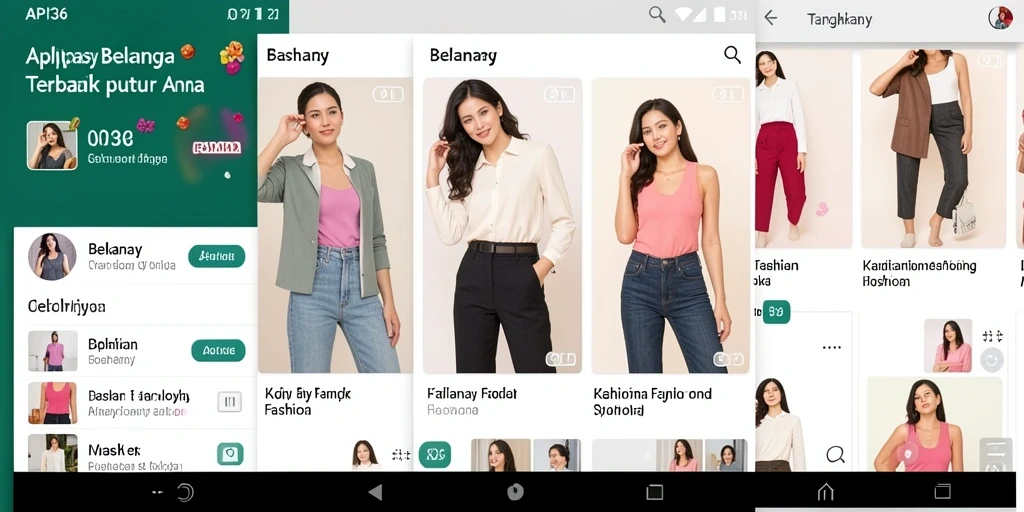 Tampilan antarmuka aplikasi API36 dengan koleksi produk fashion.