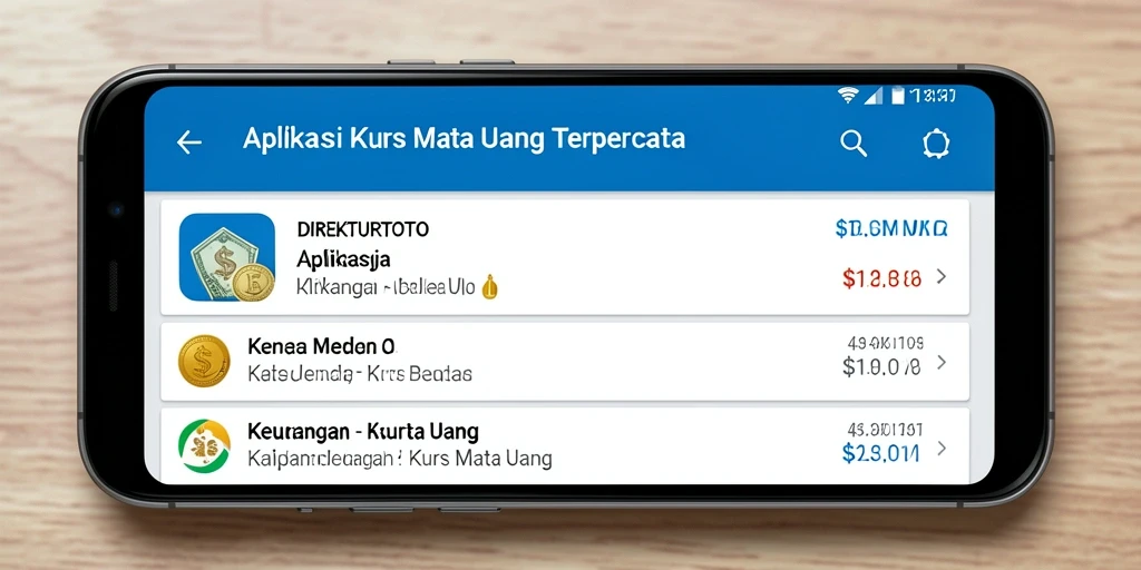 Tampilan antarmuka aplikasi Kurs Mata Uang DIREKTURTOTO yang modern dan informatif.