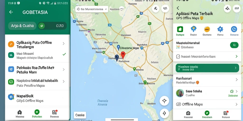 Antarmuka GOBETASIA menampilkan fitur GPS Offline Maps yang praktis.