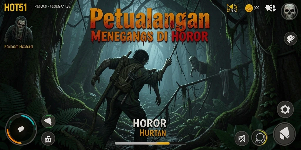 Tampilan antarmuka <strong>HOT51</strong> dengan suasana hutan yang angker.