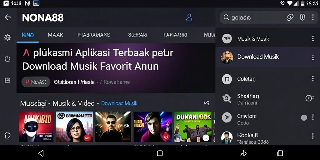 Antarmuka aplikasi NONA88 untuk Download Musik yang user-friendly.