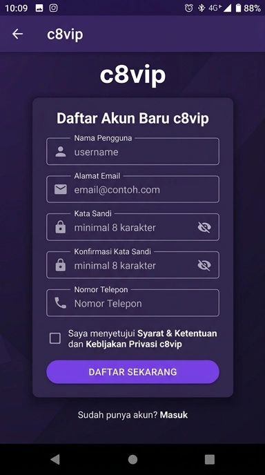 Cara Mudah Registrasi Akun c8vip untuk Pengguna Android